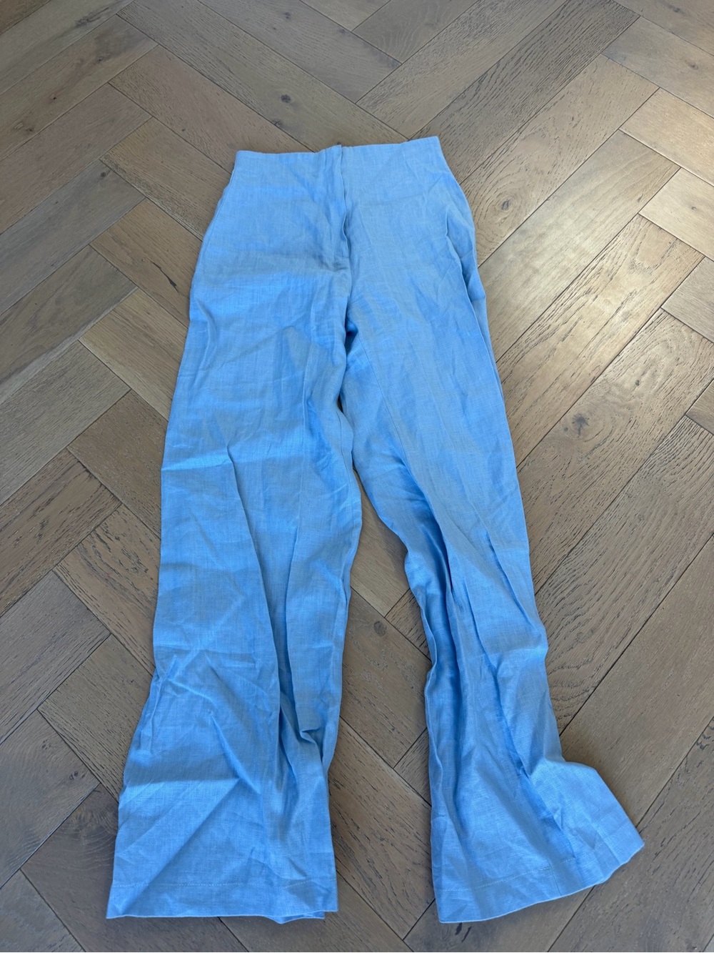Sky Blue Wide-Leg Linen-Blend Pants - Picture 2 of 6